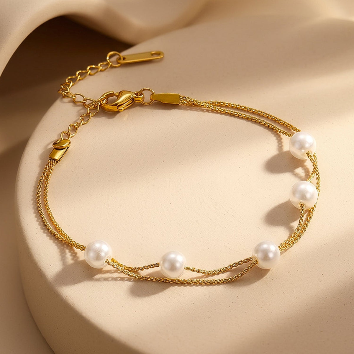 Demi Fine 18K Gold Plated Stainless Steel Pearl Chain Bracelet フリーサイズ