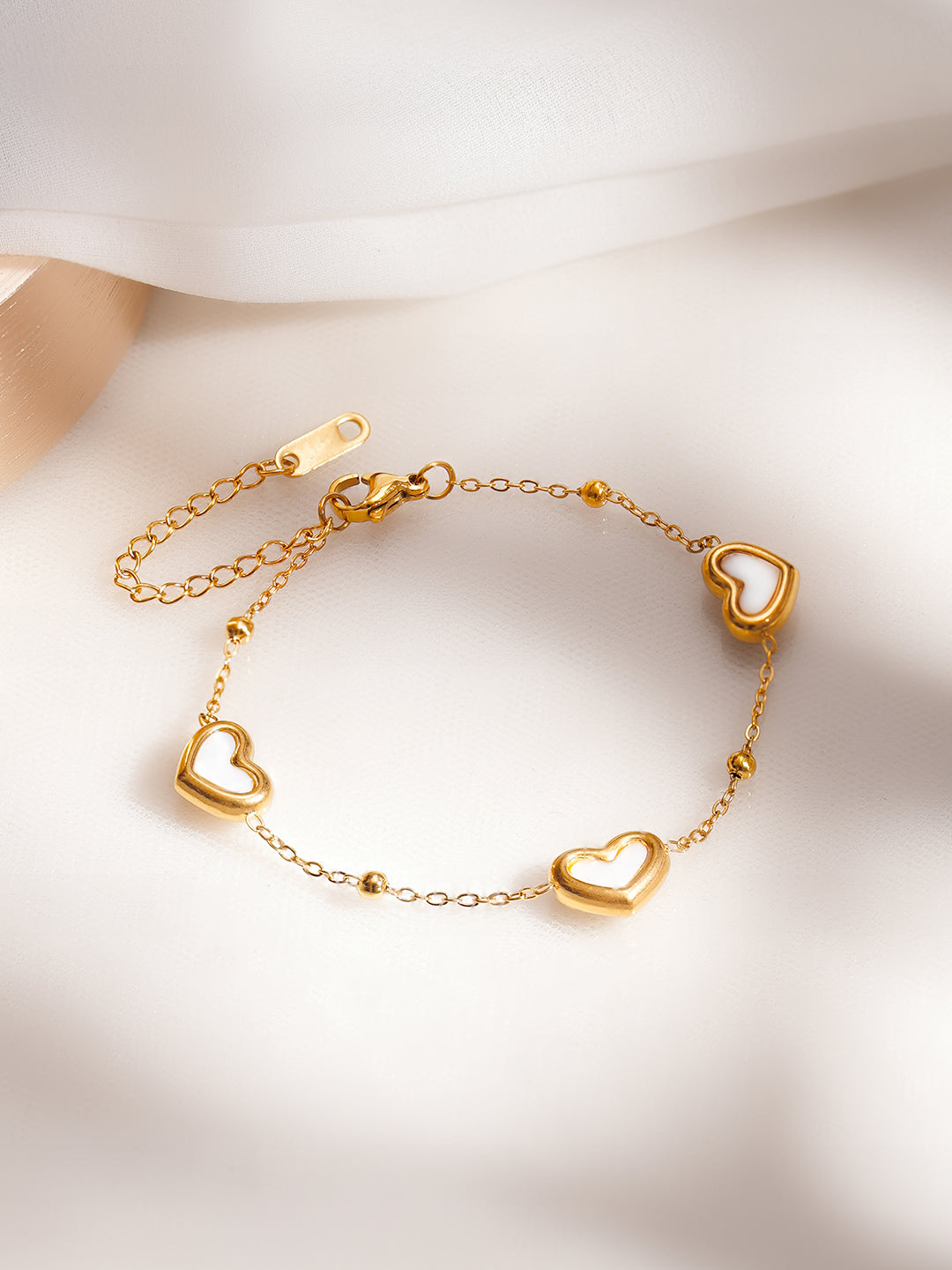 Demi Fine 18K Gold Plated Stainless Steel Heart Charm Bracelet フリーサイズ