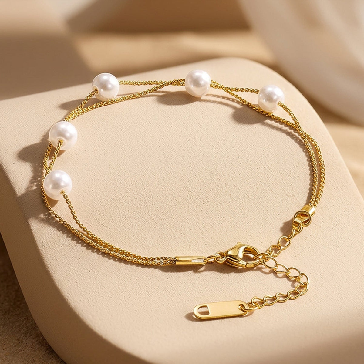Demi Fine 18K Gold Plated Stainless Steel Pearl Chain Bracelet フリーサイズ