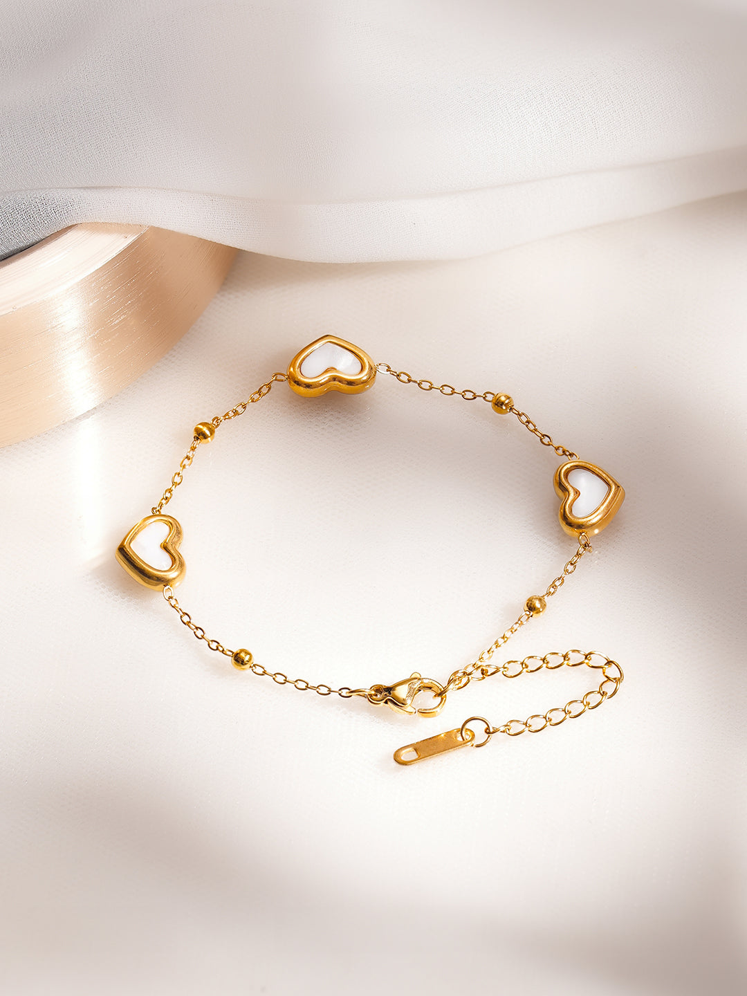 Demi Fine 18K Gold Plated Stainless Steel Heart Charm Bracelet フリーサイズ