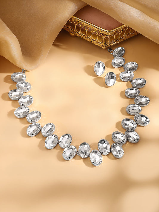 Waves of Wisdom White Crystal necklace set Silver