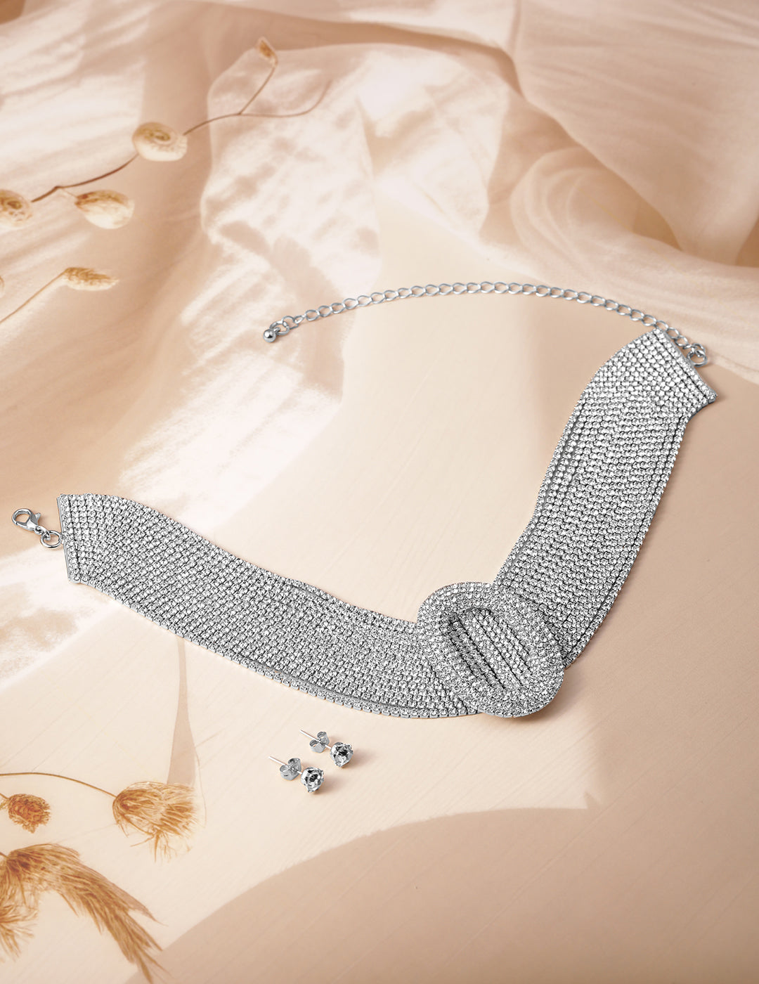 American Diamond Zirconia Mesh Choker Set Gold