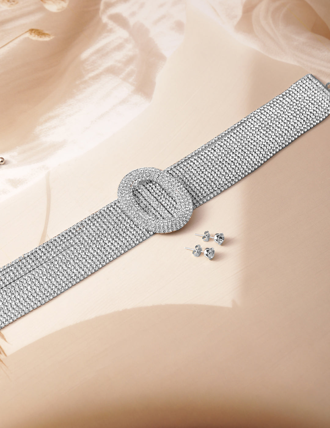 American Diamond Zirconia Mesh Choker Set Gold