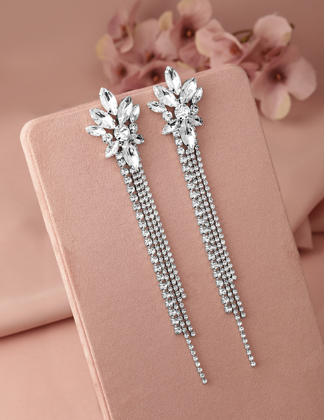 Lustrous Silver Crystal Zirconia Statement Earrings Drop