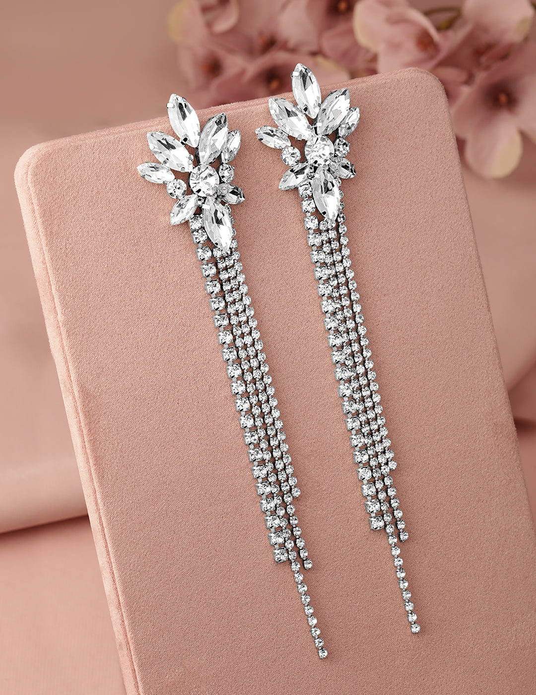 Lustrous Silver Crystal Zirconia Statement Earrings Drop