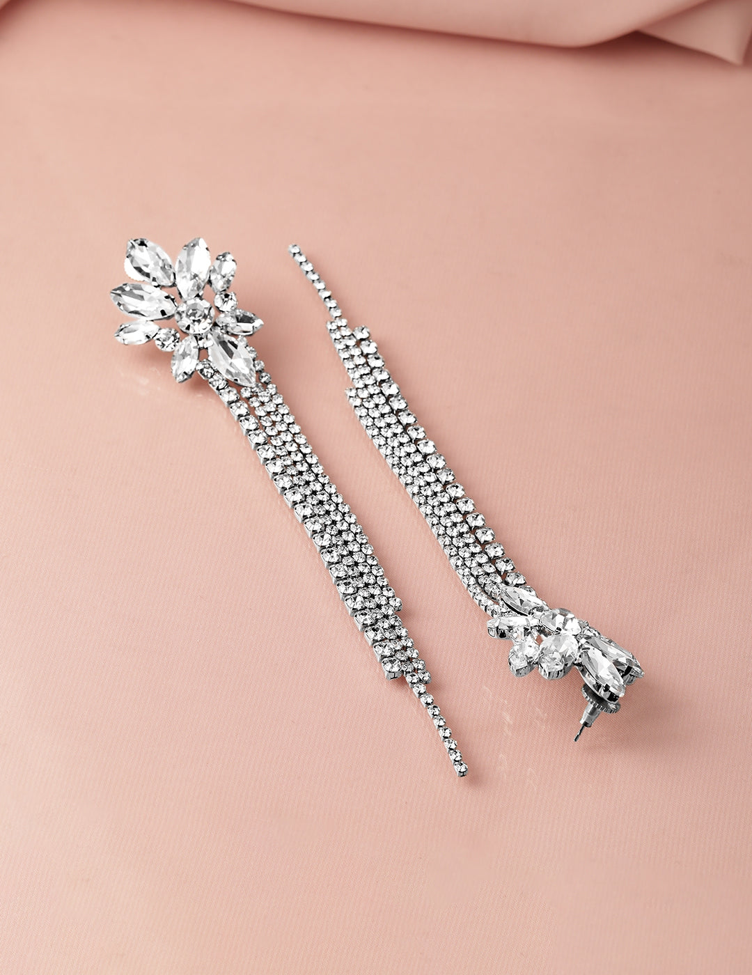 Lustrous Silver Crystal Zirconia Statement Earrings Drop