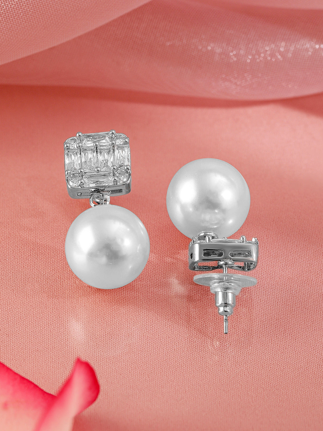 Luxe Pearl American Diamond Zirconia Drop Earrings Silver