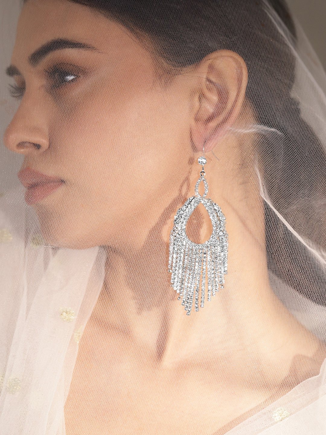 Shimmerfall Crystal Draped Dangler Earrings SIlver