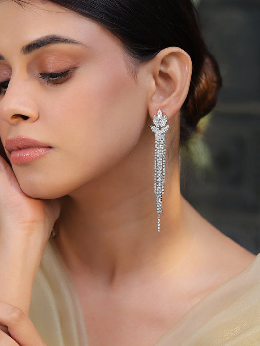 【Rubans】 Evening Shine Tassel Statement Earrings｜ロジウムメッキ クリスタル タッセル ダングルイヤリング