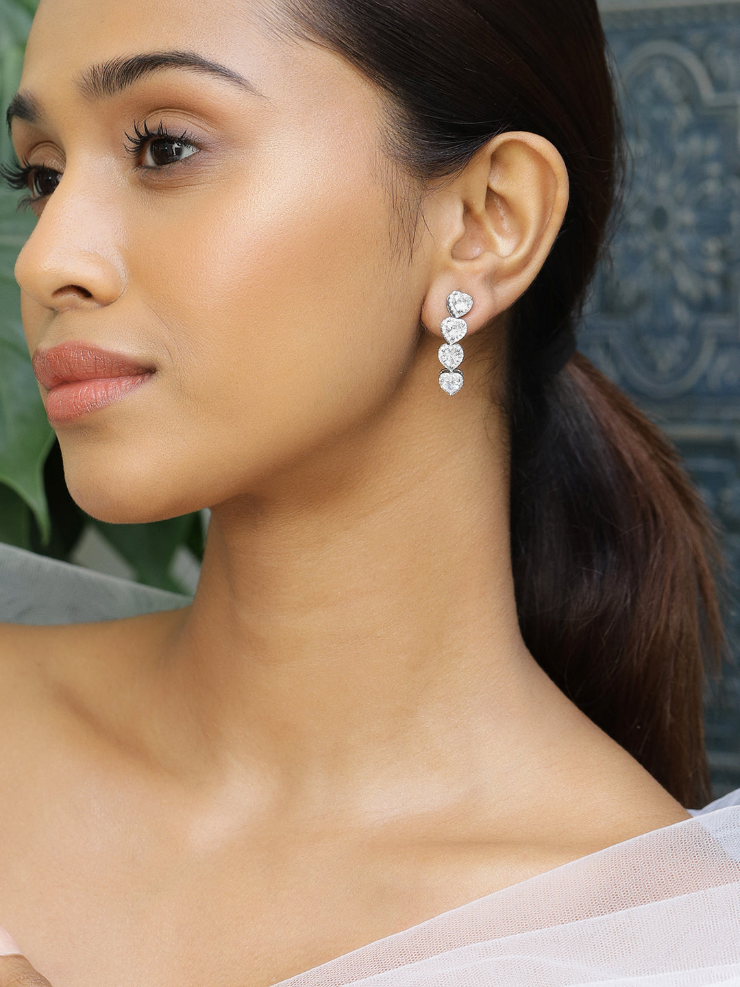 Chain of Love American Diamond Zirconia Earrings Silver