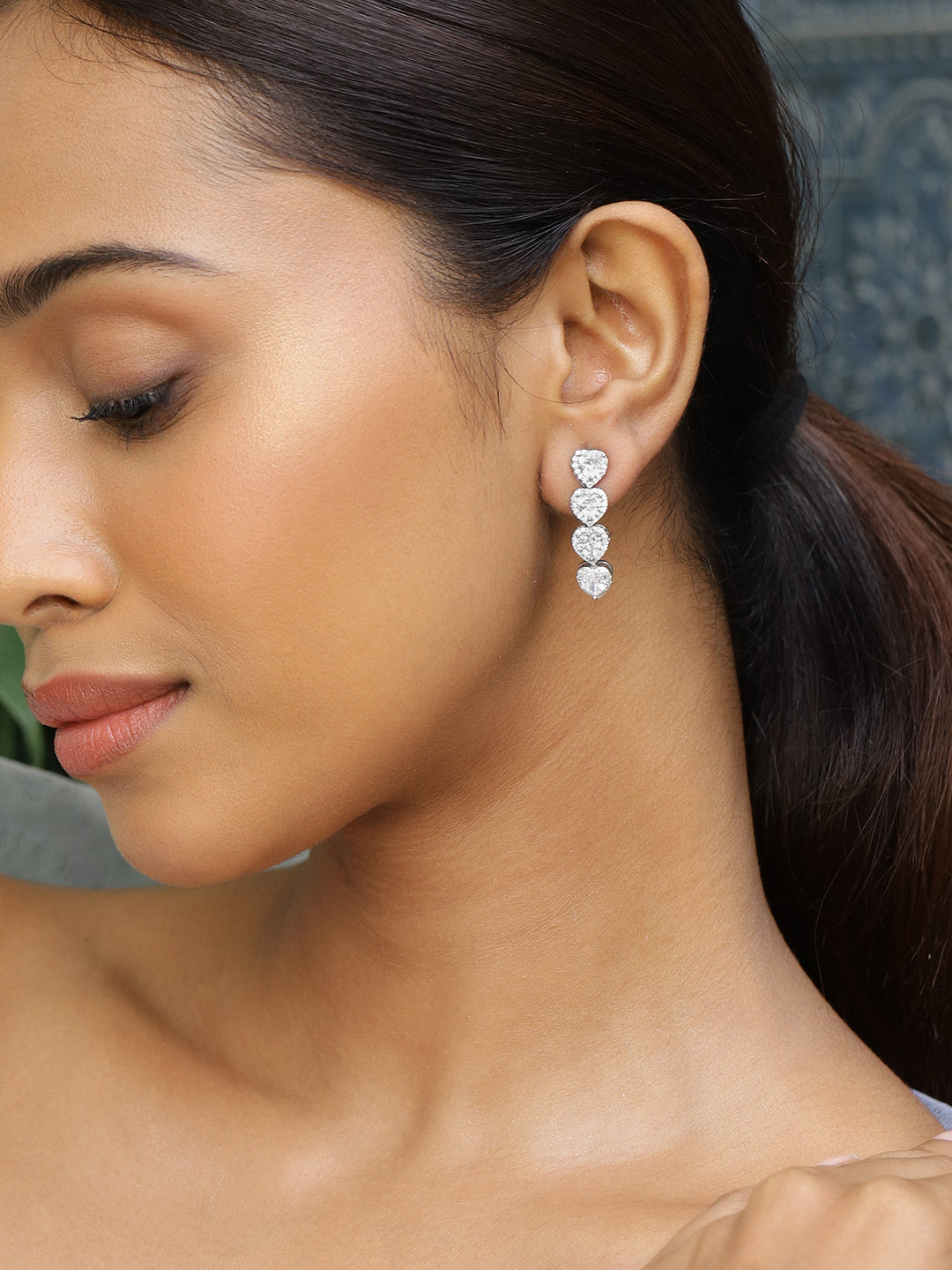 Chain of Love American Diamond Zirconia Earrings Silver