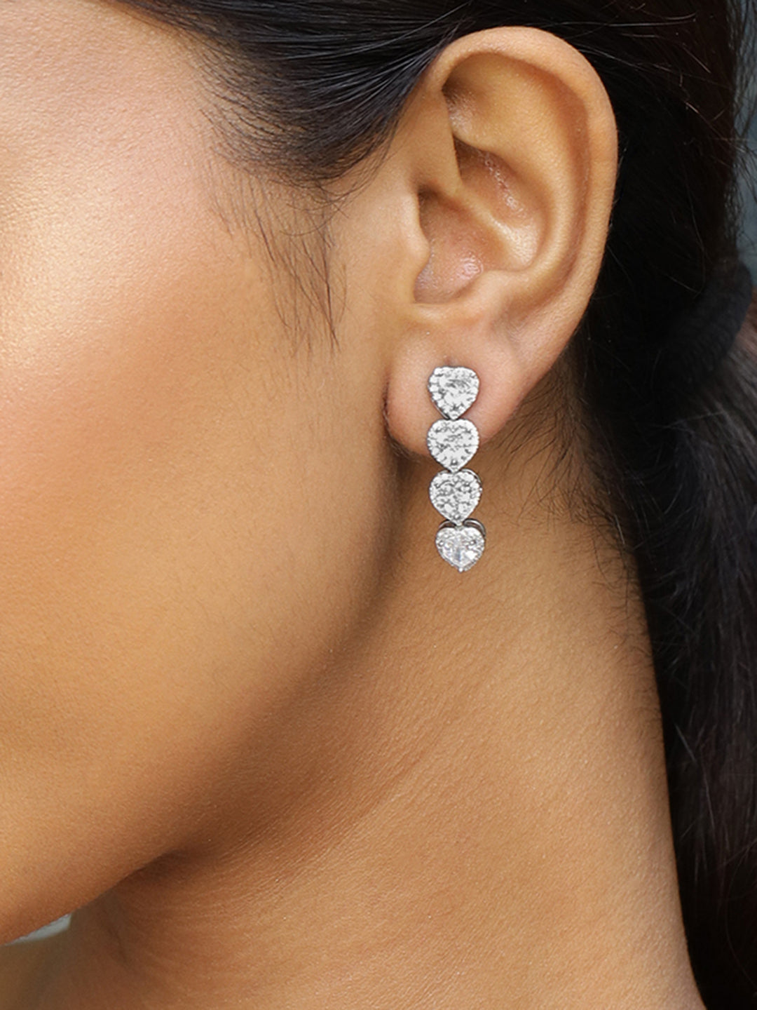 Chain of Love American Diamond Zirconia Earrings Silver
