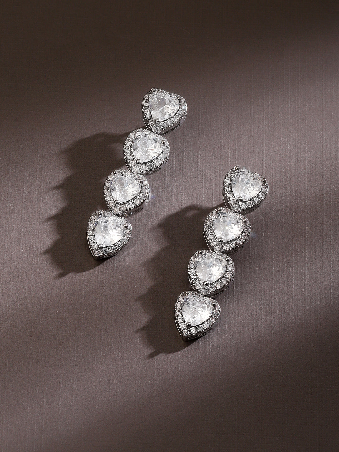 Chain of Love American Diamond Zirconia Earrings Silver