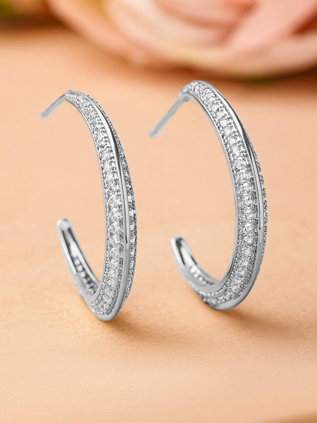 【Rubans】 Cubic Zirconia Moonarc Hoop Earrings｜キュービックジルコニア ムーンアーク フープイヤリング