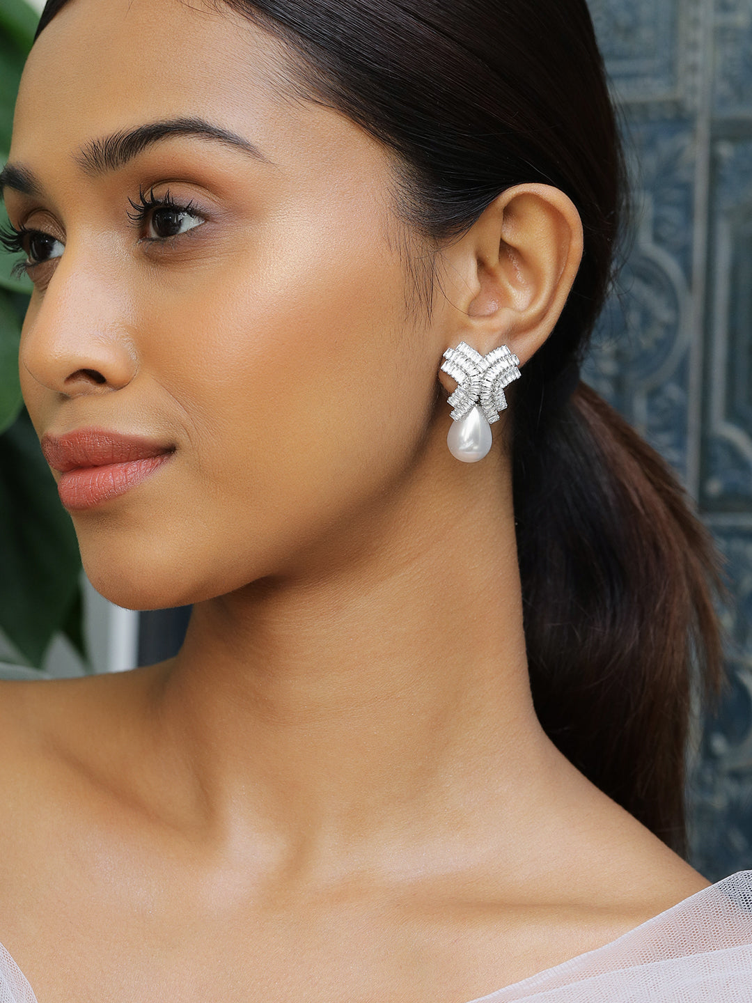 Whispers of Light American Diamond Zirconia Pearl Drops Silver