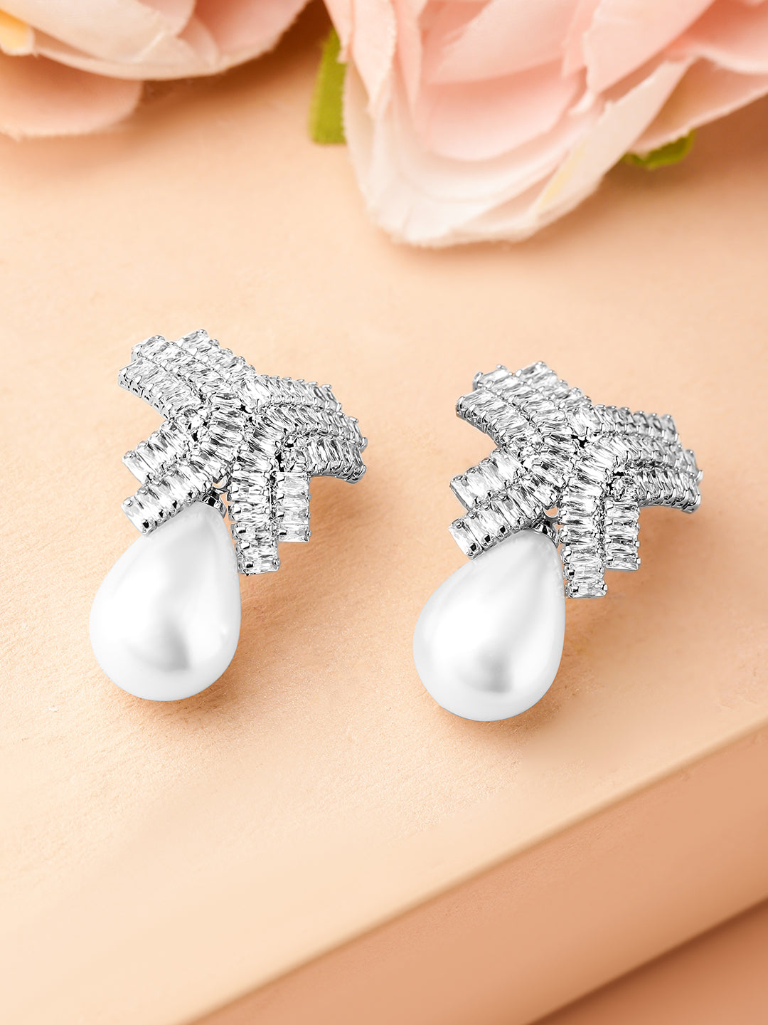 Whispers of Light American Diamond Zirconia Pearl Drops Silver