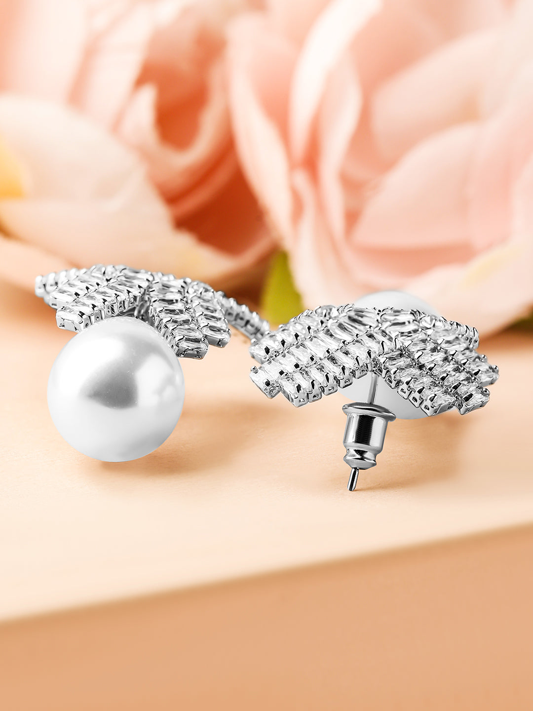 Whispers of Light American Diamond Zirconia Pearl Drops Silver
