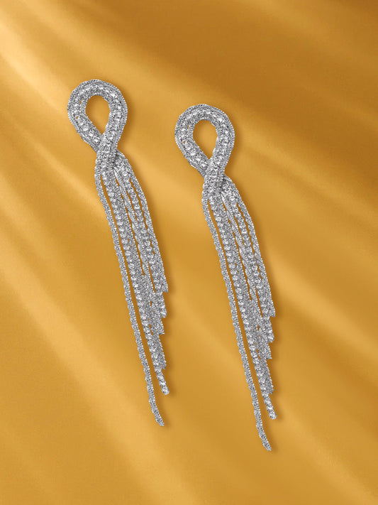 White Crystal Tassel Dangler Earrings フリーサイズ