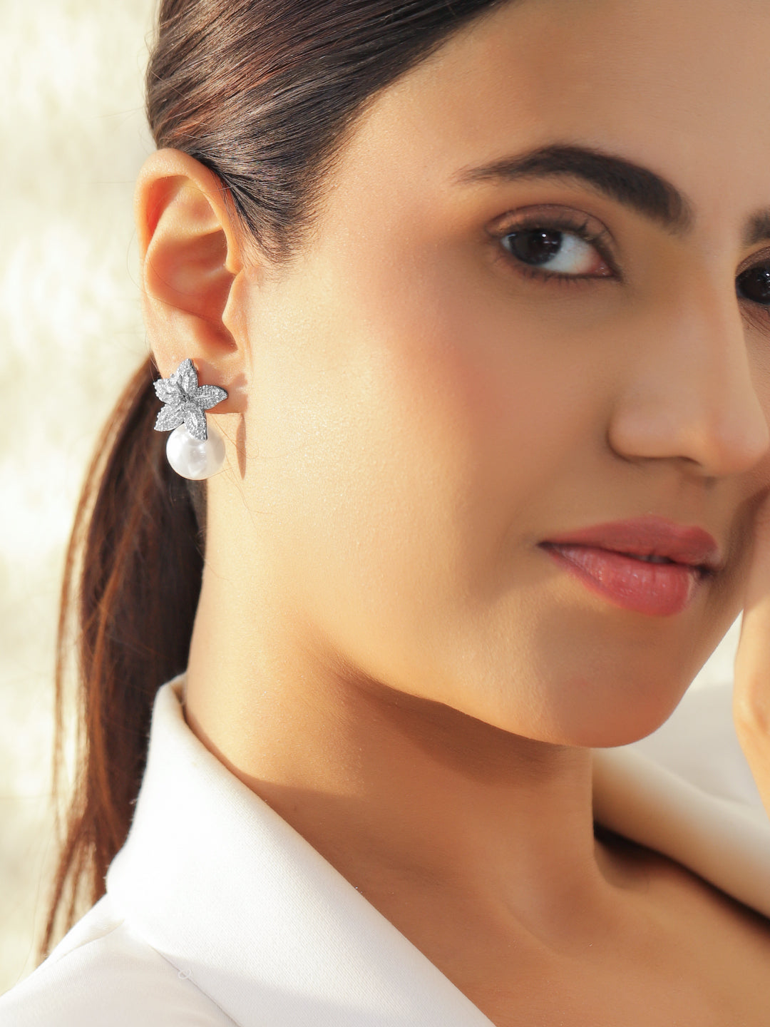 【Rubans】 Floral Pearl Drop Stud Earrings｜フローラル パールドロップ スタッドイヤリング