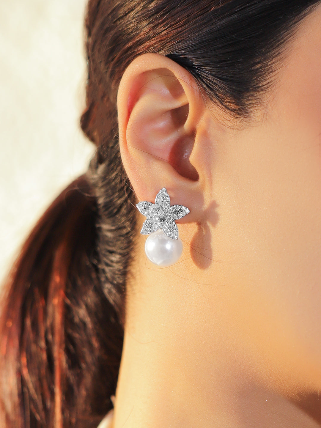 【Rubans】 Floral Pearl Drop Stud Earrings｜フローラル パールドロップ スタッドイヤリング