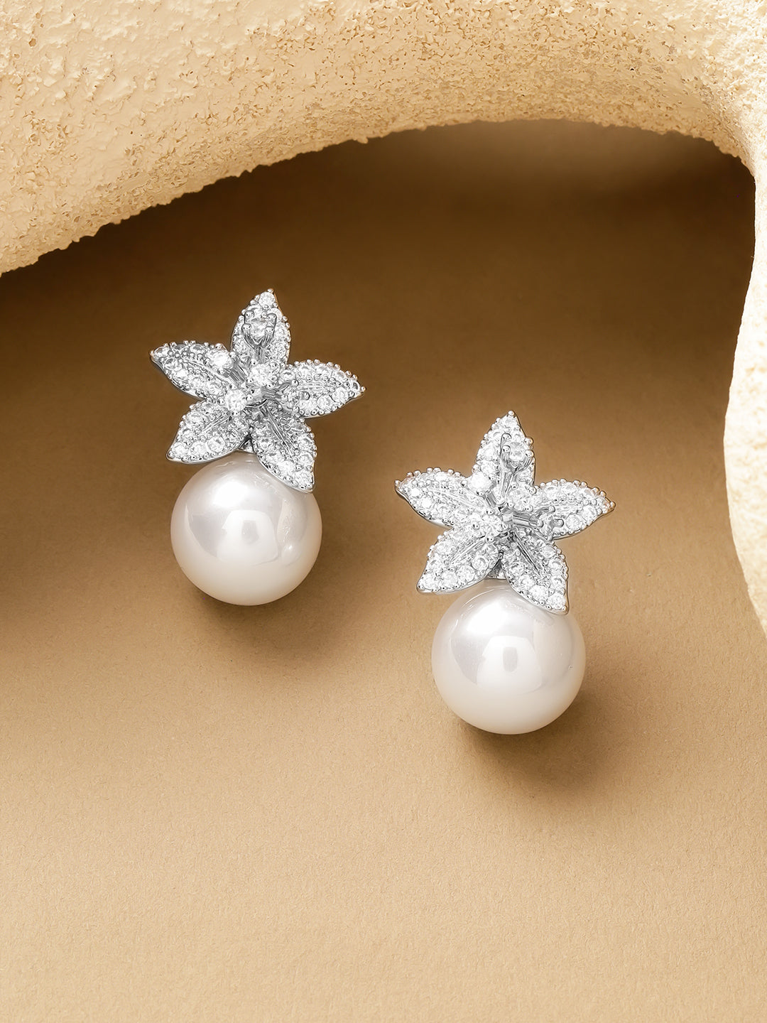 【Rubans】 Floral Pearl Drop Stud Earrings｜フローラル パールドロップ スタッドイヤリング