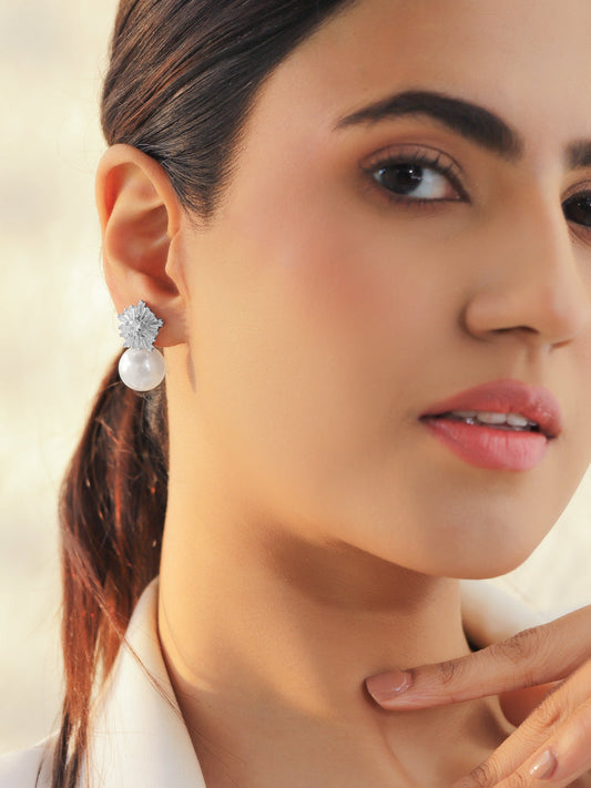 【Rubans】 Floral Pearl Stud Silver Earrings｜フローラル パール スタッド シルバーイヤリング