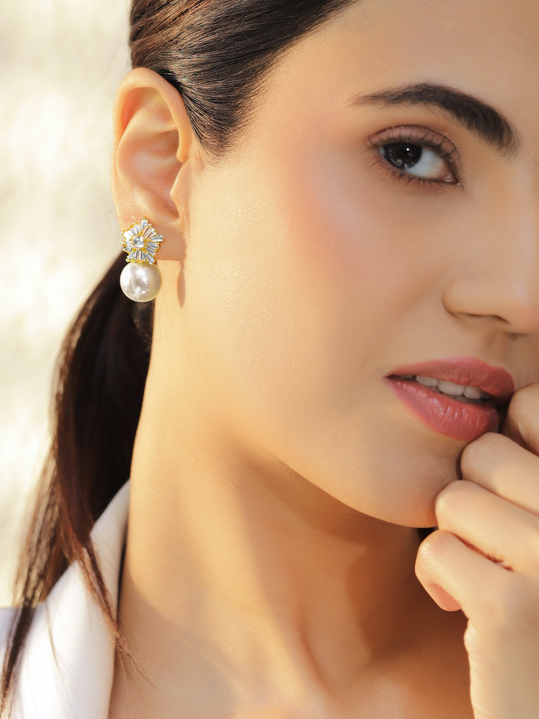 【Rubans】 Snowflake Crystal Pearl Drop Earrings｜スノーフレーク クリスタル パール ドロップイヤリング