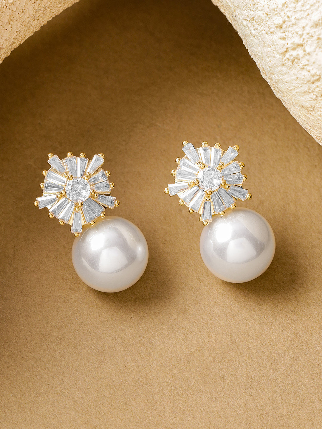 【Rubans】 Snowflake Crystal Pearl Drop Earrings｜スノーフレーク クリスタル パール ドロップイヤリング