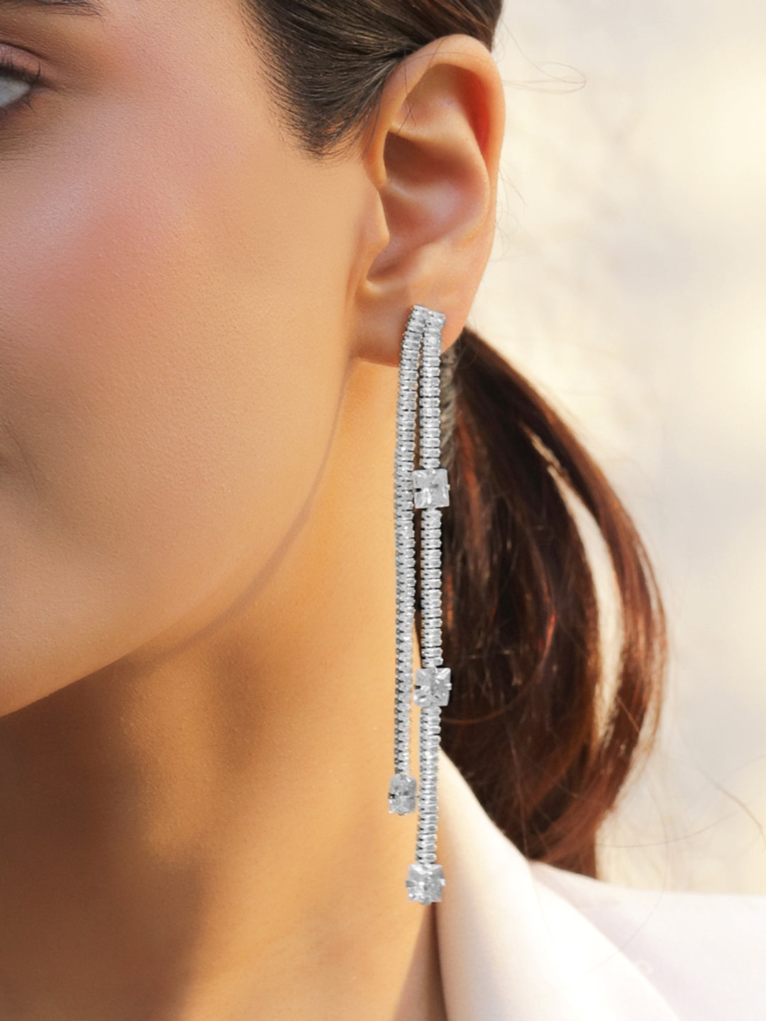 Crystal Studded Long Dangler Earrings フリーサイズ