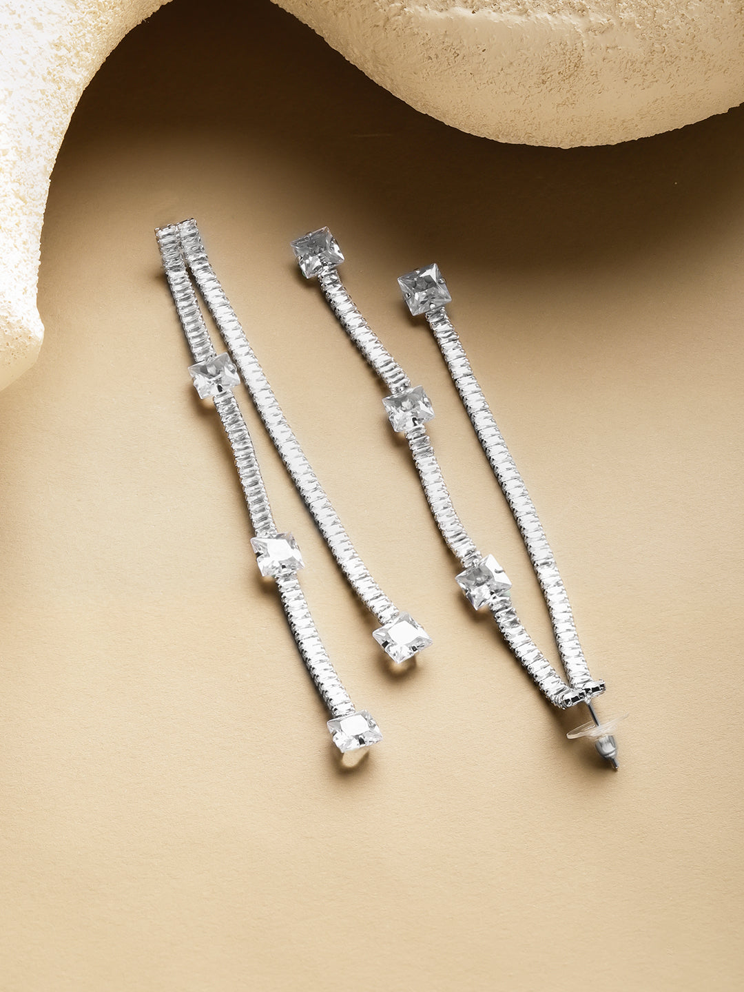 Crystal Studded Long Dangler Earrings フリーサイズ