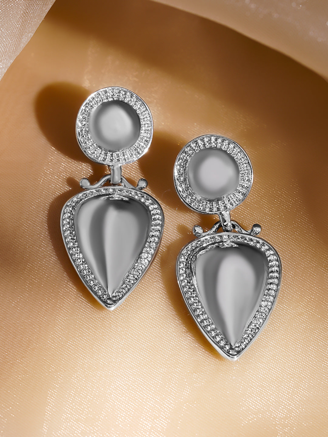 Rubans Rhodium-Plated Grey Stone & Crystal Zirconia Embellished Drop Earrings フリーサイズ