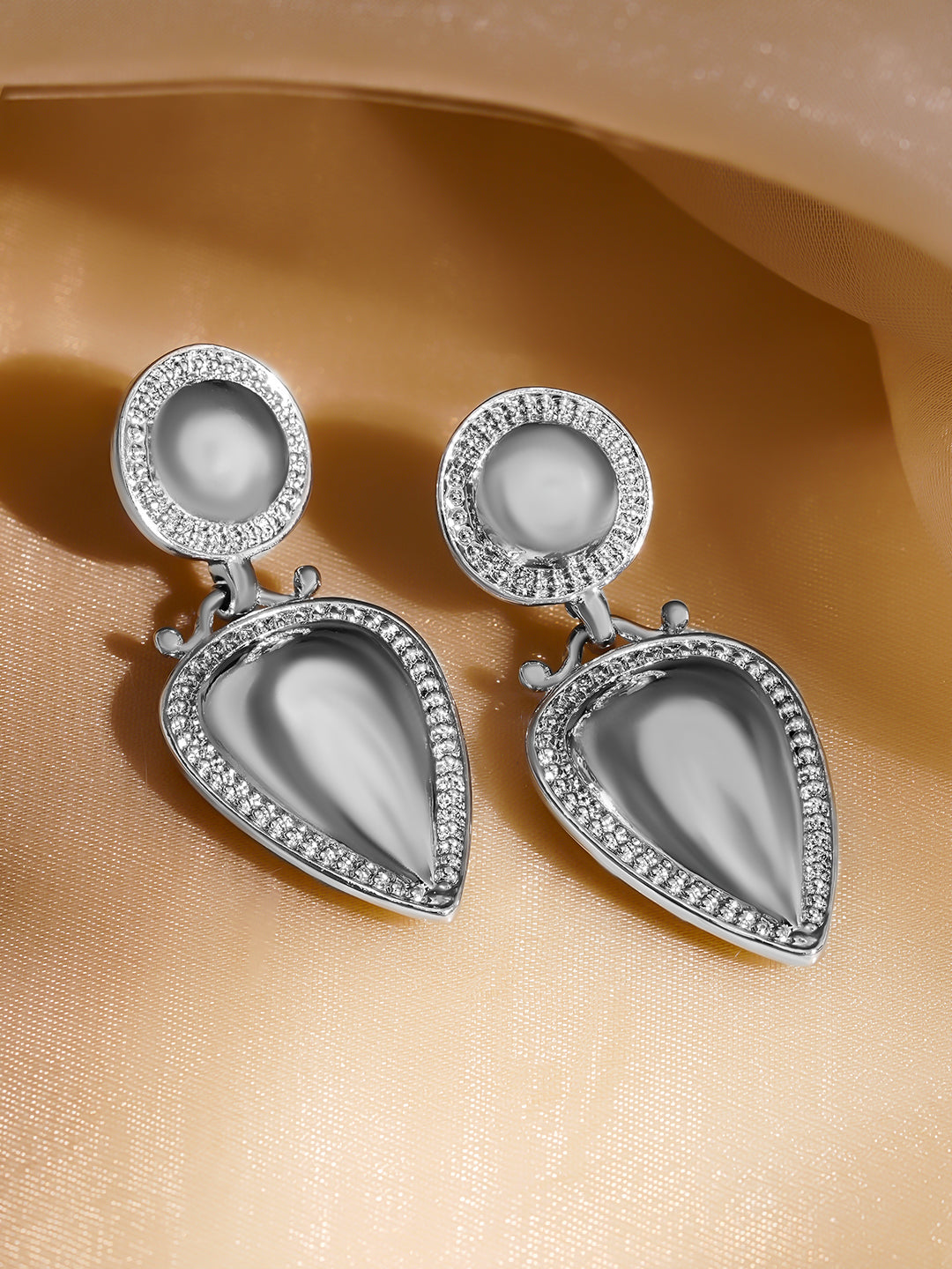 Rubans Rhodium-Plated Grey Stone & Crystal Zirconia Embellished Drop Earrings フリーサイズ