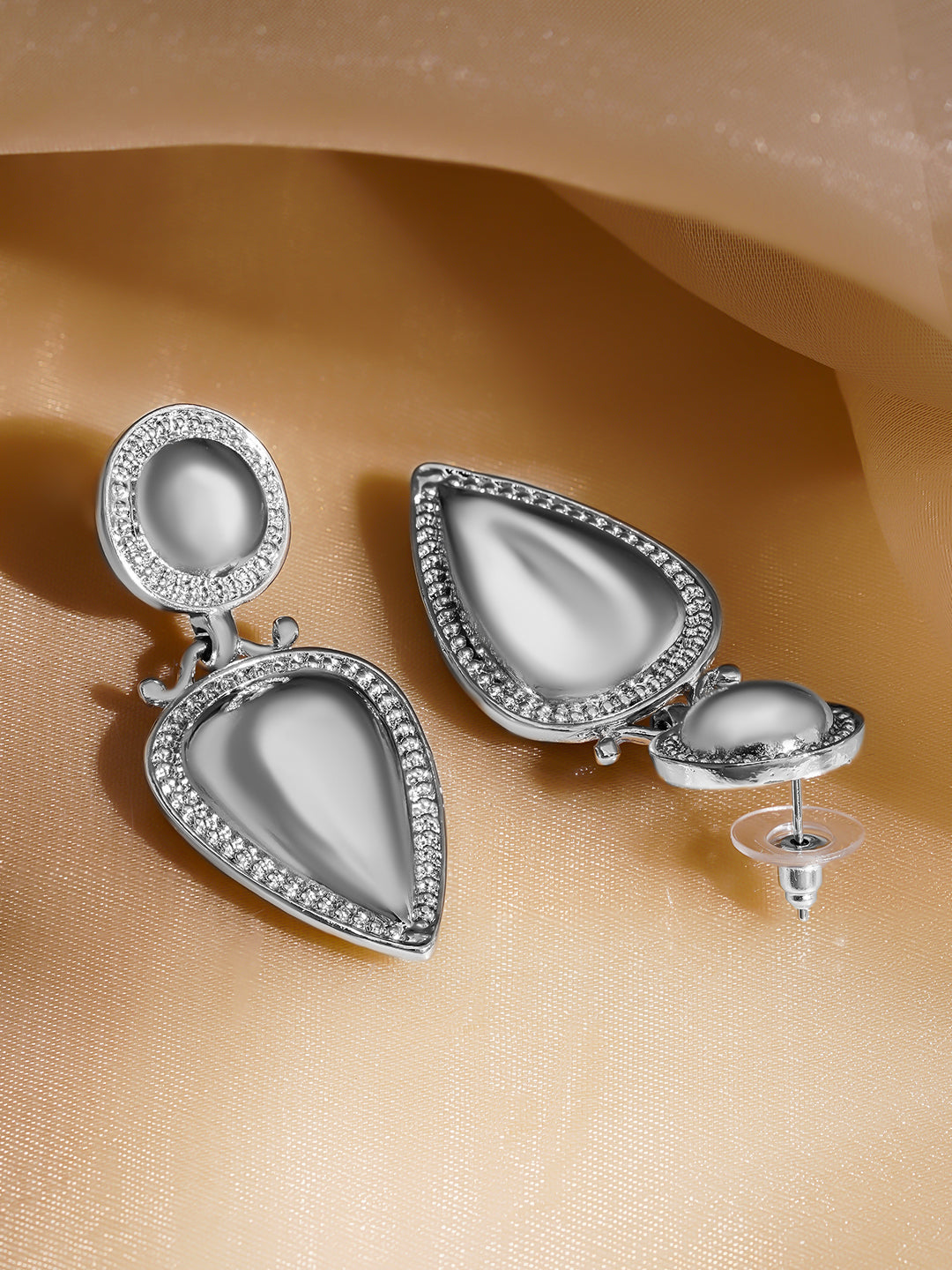 Rubans Rhodium-Plated Grey Stone & Crystal Zirconia Embellished Drop Earrings フリーサイズ