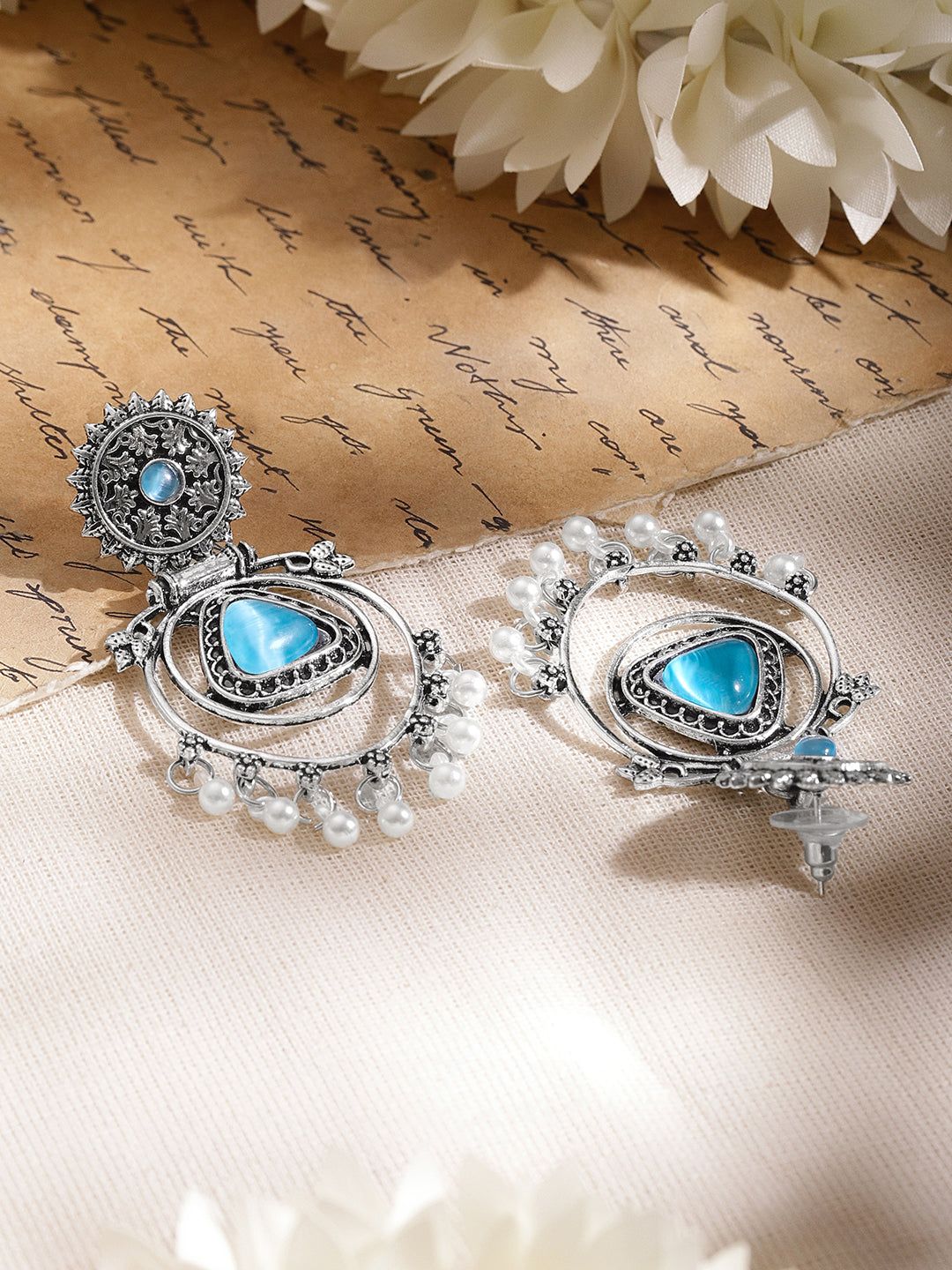 Moonlit Blue Pearl Oxidised Drop Earrings フリーサイズ