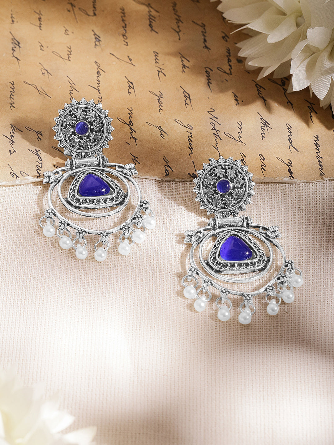 Moonlit Purple Pearl Oxidised Drop Earrings フリーサイズ