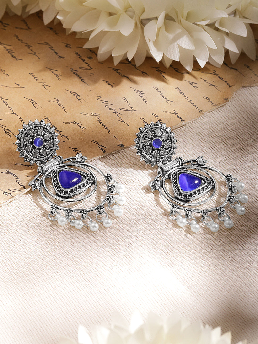 Moonlit Purple Pearl Oxidised Drop Earrings フリーサイズ