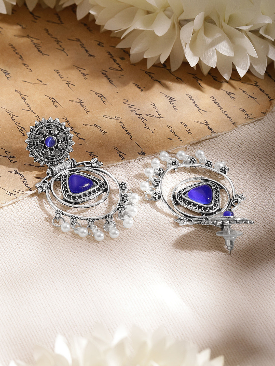 Moonlit Purple Pearl Oxidised Drop Earrings フリーサイズ
