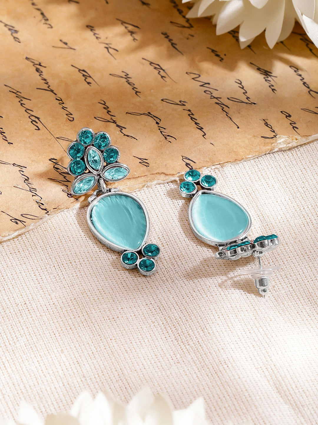 Oxidised Teal Blue Elegance Drop Earrings フリーサイズ