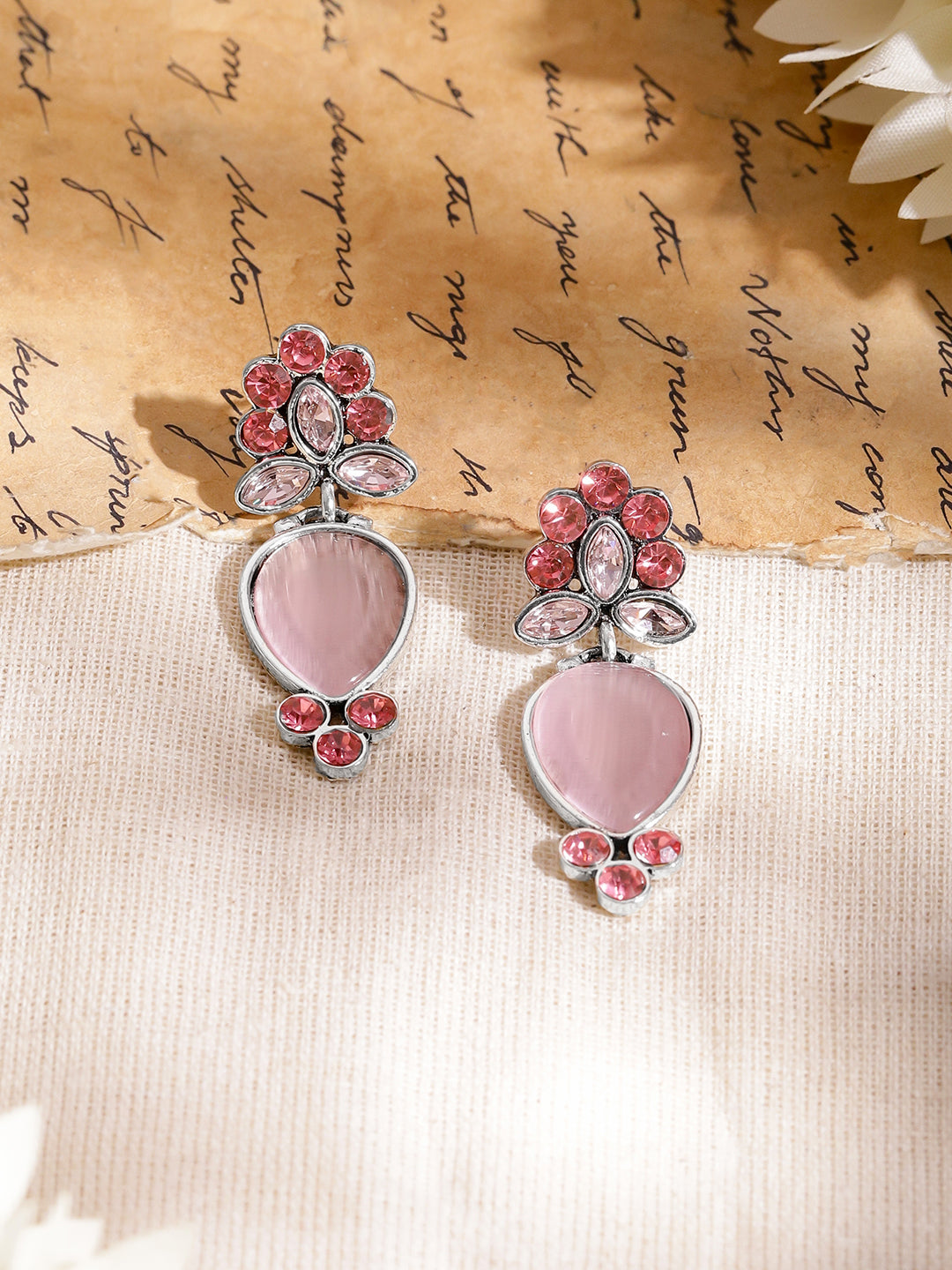 Oxidised Pink Elegance Drop Earrings フリーサイズ