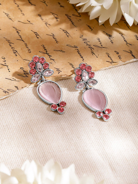 Oxidised Pink Elegance Drop Earrings フリーサイズ