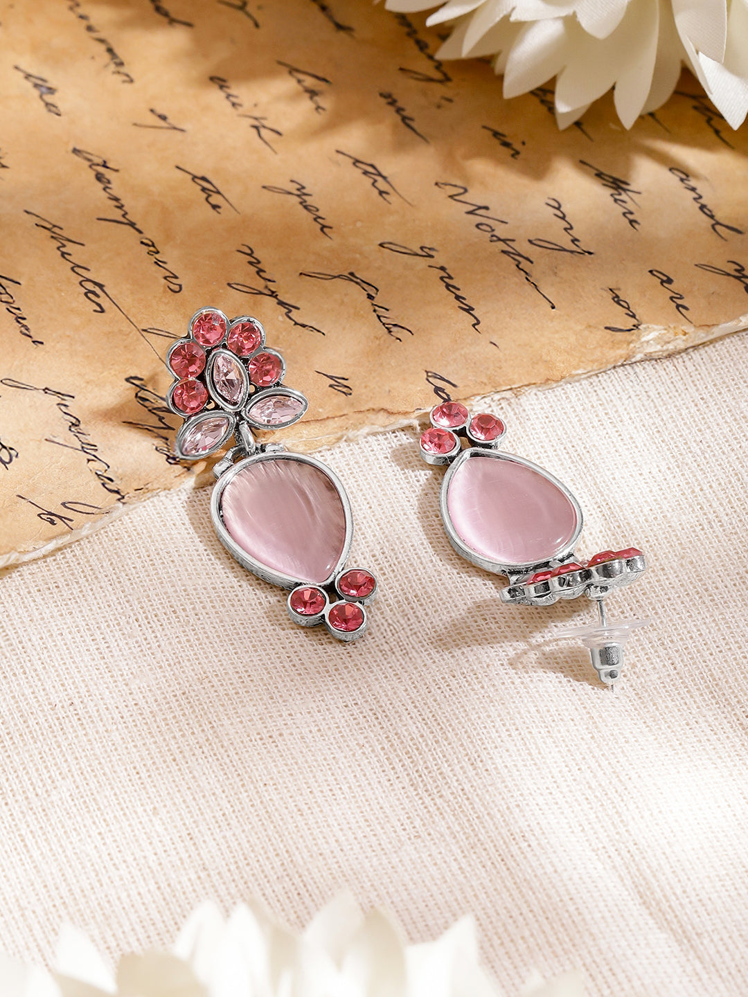 Oxidised Pink Elegance Drop Earrings フリーサイズ