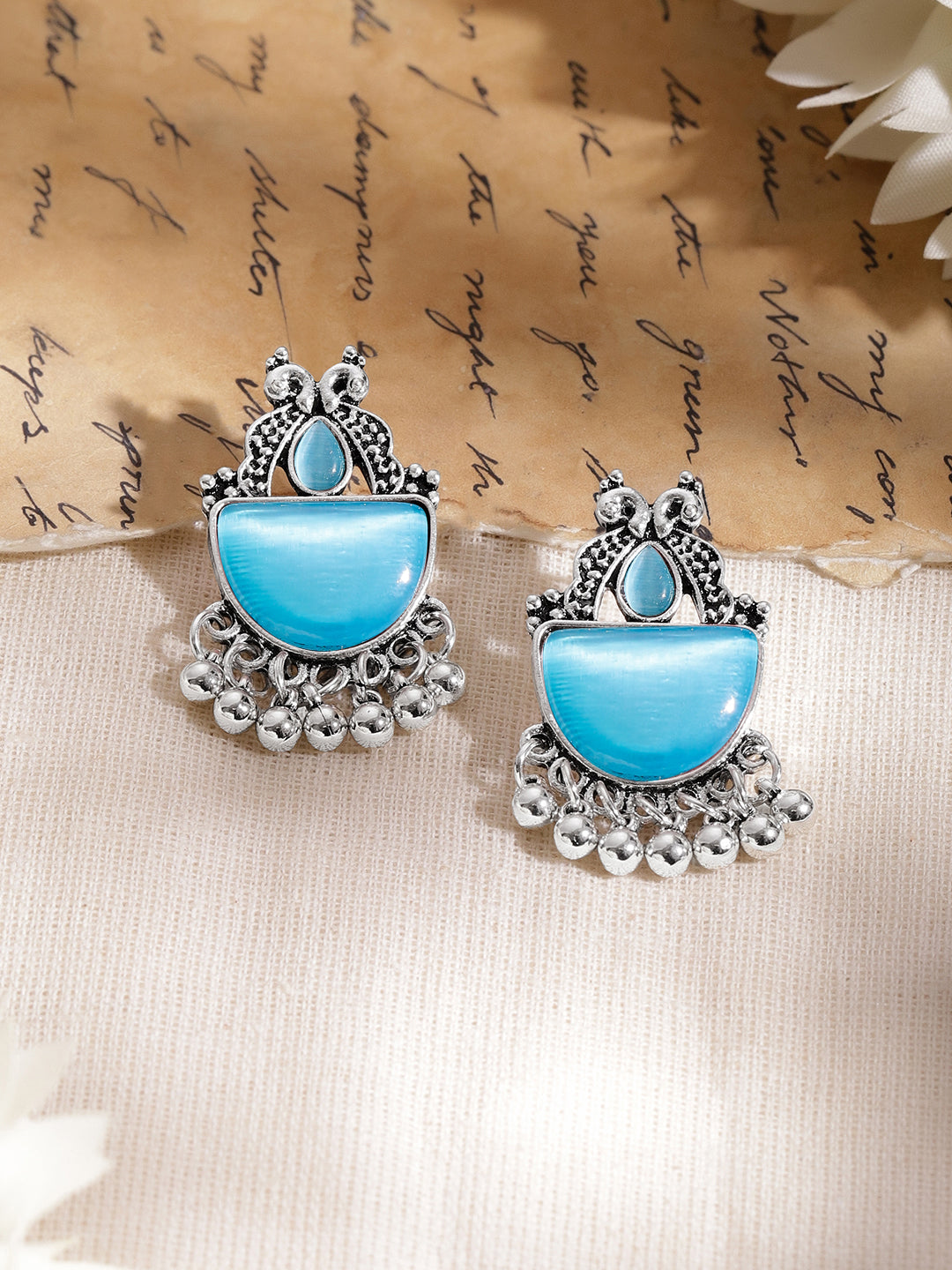 Turquoise Glow Oxidised Drop Earrings フリーサイズ