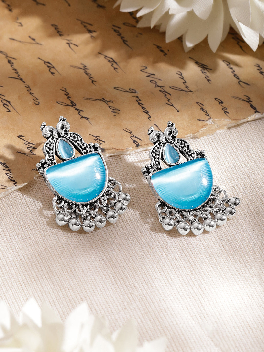 Turquoise Glow Oxidised Drop Earrings フリーサイズ