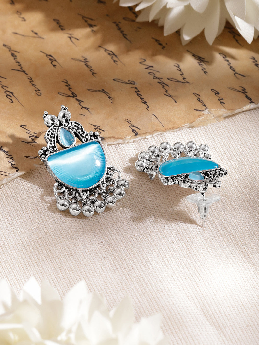 Turquoise Glow Oxidised Drop Earrings フリーサイズ