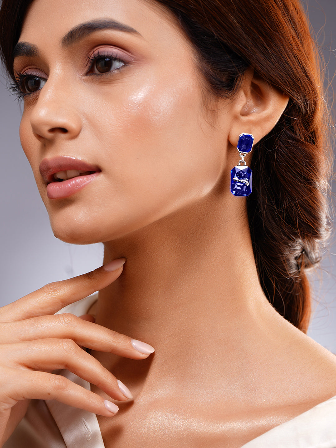 Royal Blue Crystal Drop Earrings フリーサイズ