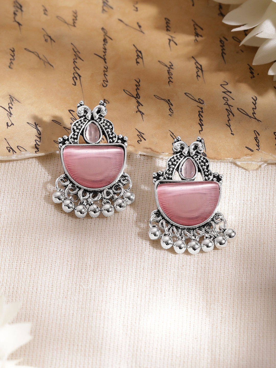 Blush Pink Oxidised Drop Earrings フリーサイズ