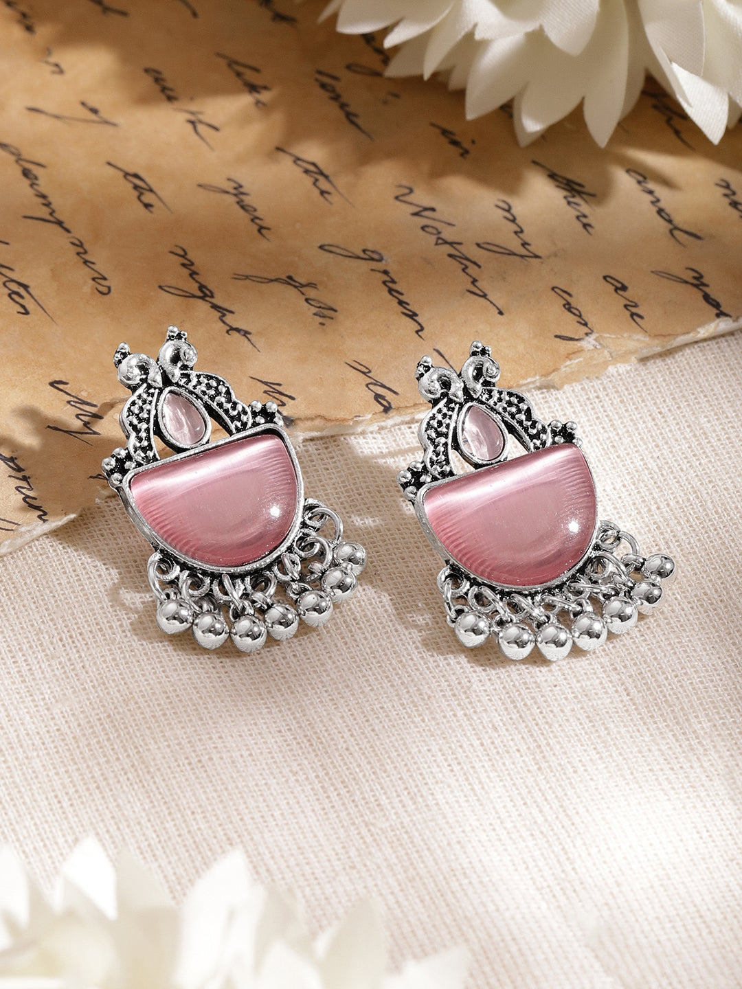 Blush Pink Oxidised Drop Earrings フリーサイズ