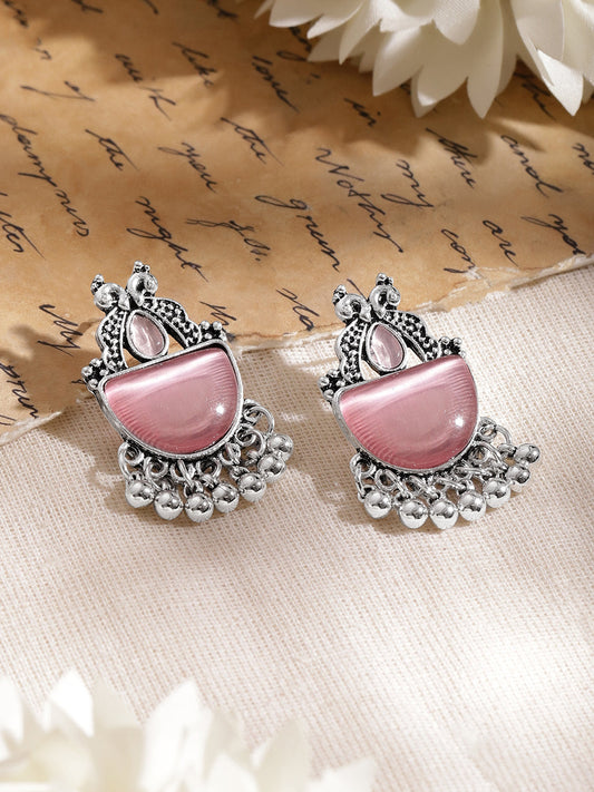 Blush Pink Oxidised Drop Earrings フリーサイズ