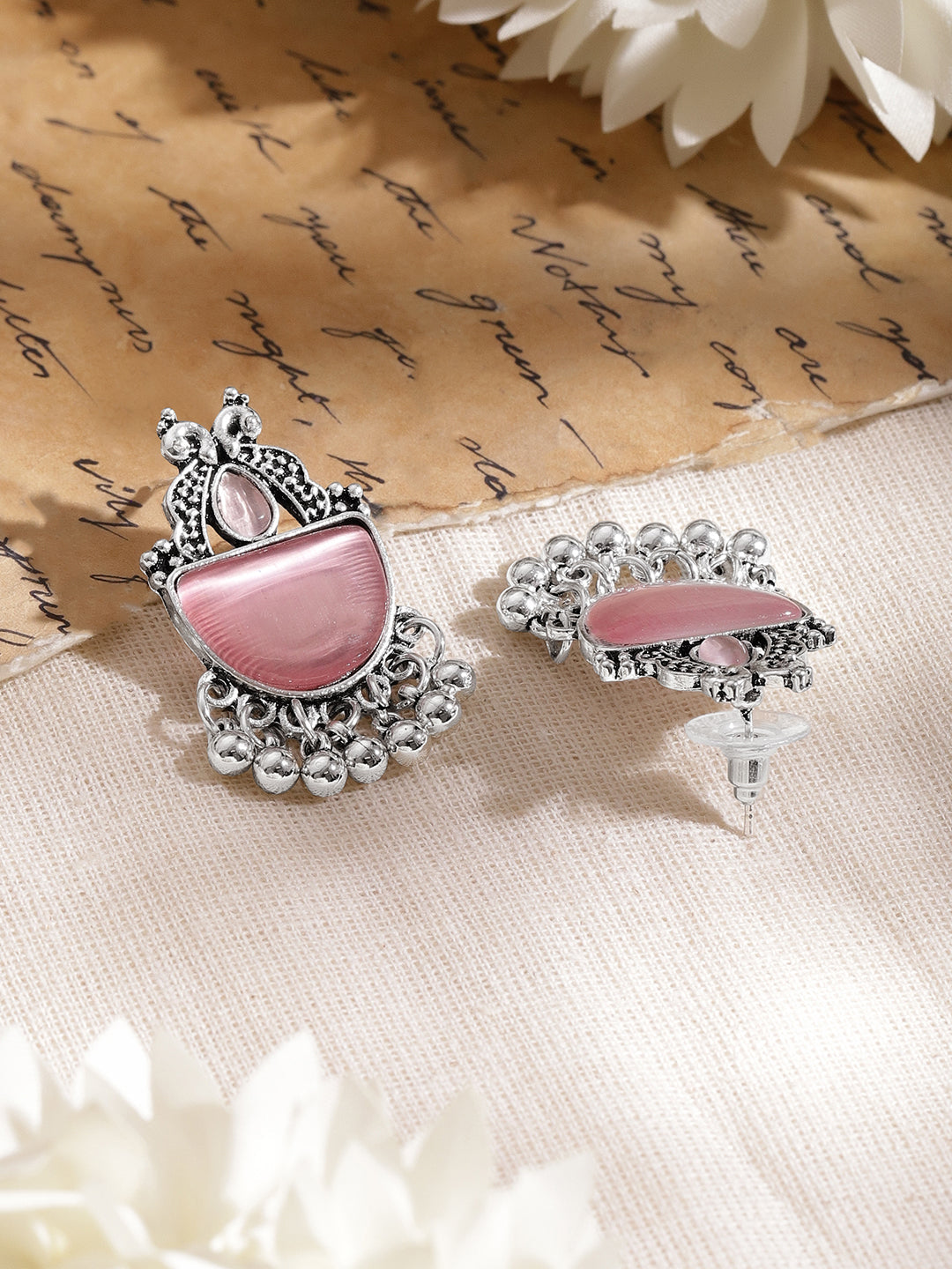 Blush Pink Oxidised Drop Earrings フリーサイズ