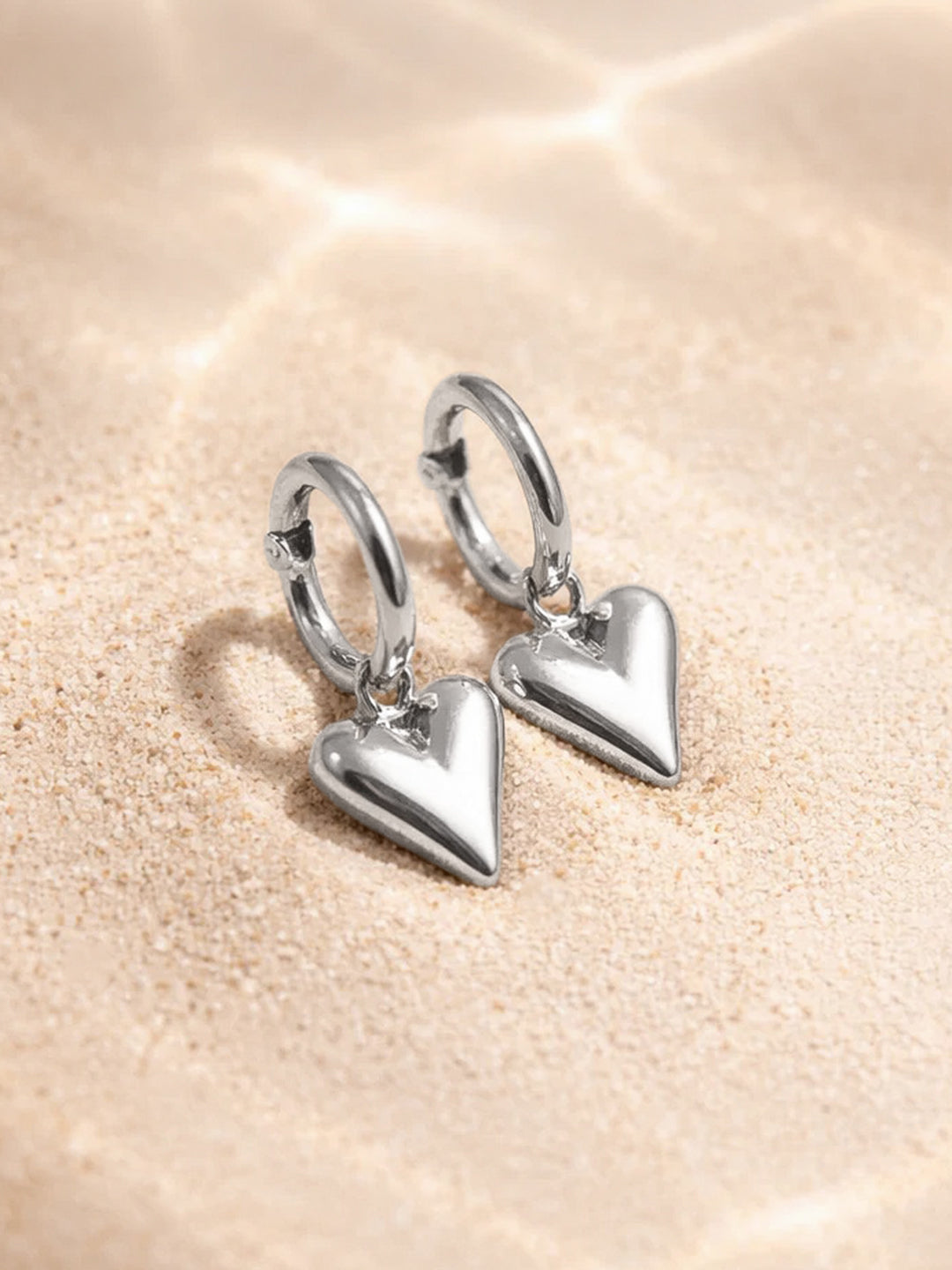 Demi Fine 18K Gold Plated Stainless steel Puffy Heart Charm Hoop Drop Earrings Length - 3 cm